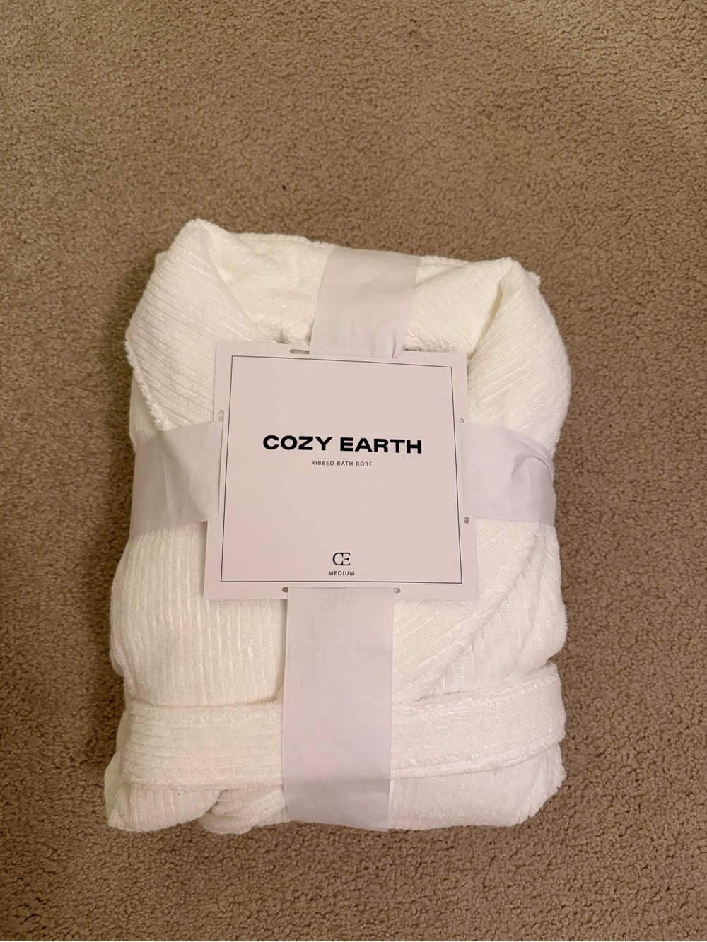 Cozy Earth Ribbed Robe in White, Medium - Picture 5 of 5